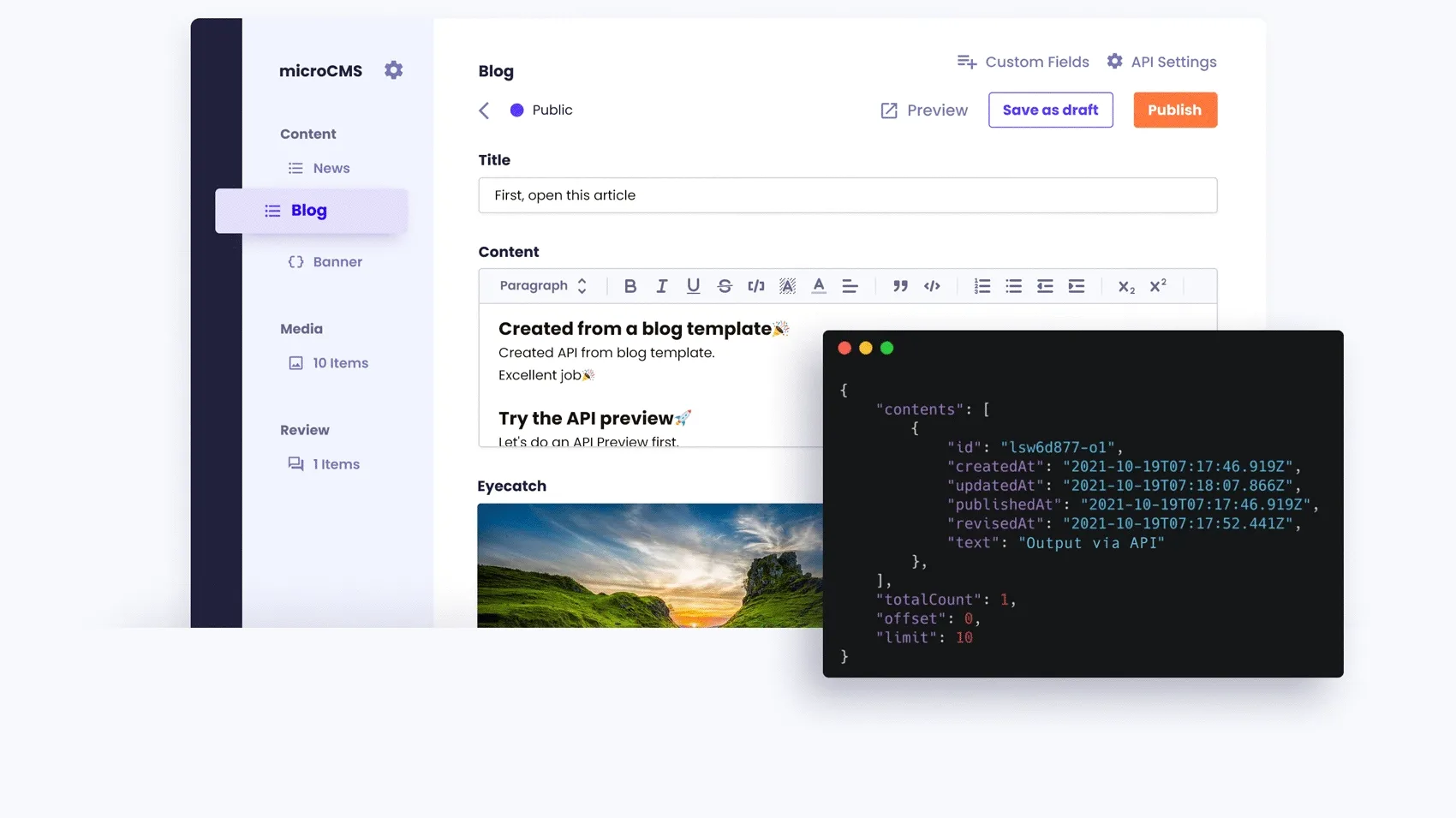 Dashboard and API workflow