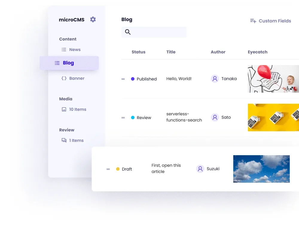 microCMS dashboard